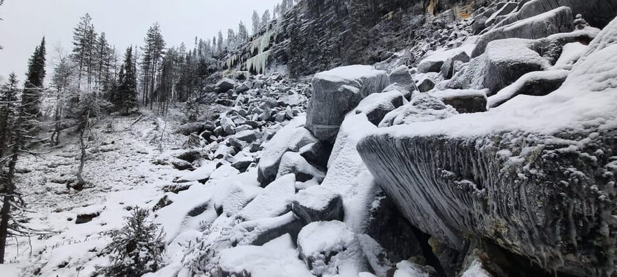 Korouoma Frozen Waterfalls - A Fairy Loop Hike at Canyon - At the Bottom of the Gorge: Bonfire and Makkara Sausages