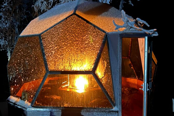 Private Glass Igloo Dinner on the Shore of Frozen Lake - Lapland cuisine cooked by fire: the glass igloo dinner moment