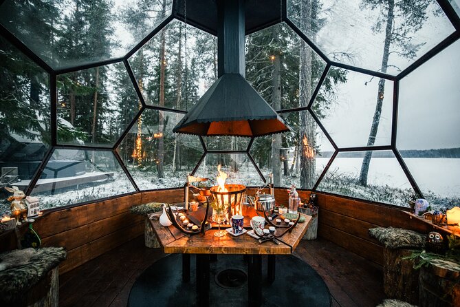 Santa Village Tour+Lapland Cuisine In Glass Igloo+Snow Scooters - Forest stop with Lapland cuisine in a glass igloo setup